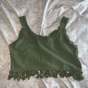 Tribal Soul Green Fringe Top